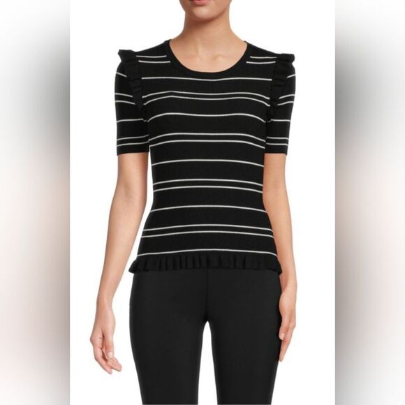 Laundry By Shelli Segal Striped Rib‎ Ruffle Sweater - Picture 1 of 6